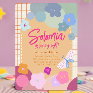 Invitation anniversaire fille aux fleurs colorées