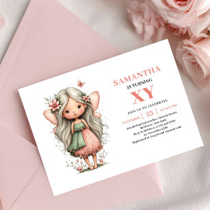 Invitation Anniversaire Fille Fée Joyeuse Rose Pas