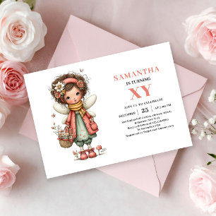 Invitation anniversaire Fille fée magique fleurs r