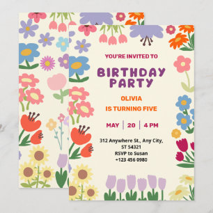 Invitation Anniversaire Fille Fleurs Fleur Pastel 