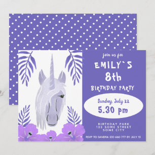Invitation Anniversaire Fille Licorne Mignonne Fleurs Tropica