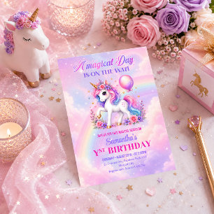 Invitation Anniversaire Fille Licorne Rose Pastel