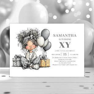 Invitation anniversaire fille moderne esquisse noi
