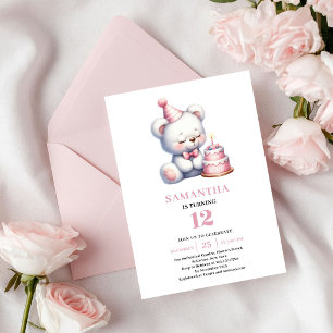 Invitation Anniversaire Fille Ours en Peluche Rose