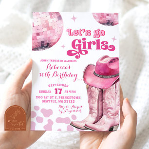 Invitation Anniversaire Fille Pink Space Disco Cowgirl Allons