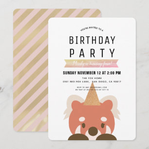 Invitation Anniversaire Fille Rose Simple Pandas Rouges