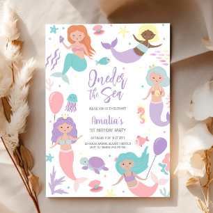 Invitation Anniversaire fille thème océan sirène sous la mer
