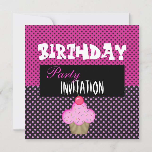 Invitation Anniversaire Filles Cupcake Pink Spot (Devant)