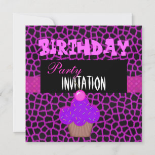 Invitation Anniversaire Filles Cupcake Rose violet