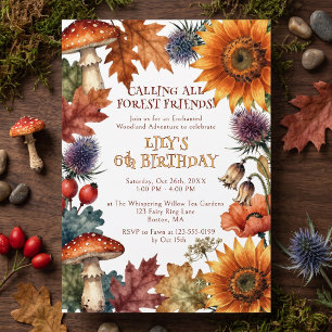 Invitation Anniversaire Fleur de Tournesol Champignon Forêt E