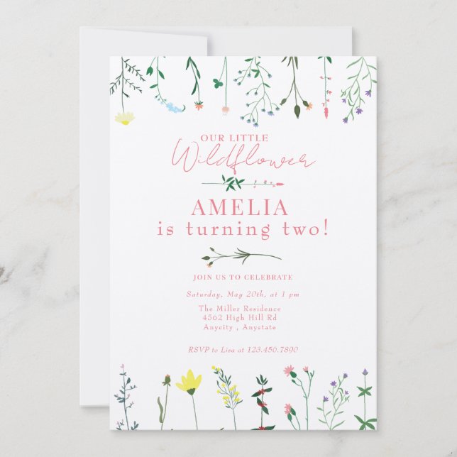 Invitation Anniversaire fleur sauvage (Devant)
