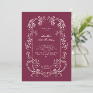 Invitation Anniversaire Fleurs Antique Bourgogne Vintage