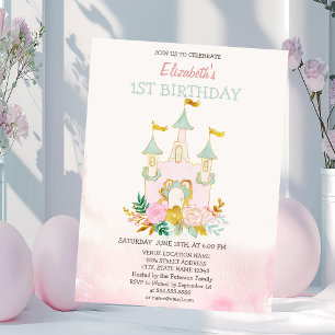 Invitation Anniversaire Fleurs Château Aquarelle