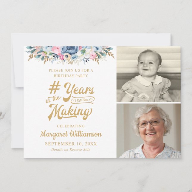Invitation Anniversaire Floral ANNÉES DANS LA FABRICATION 2 P (Devant)