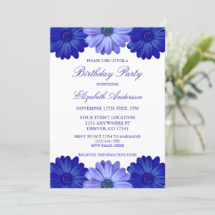 Invitation Anniversaire Floral Bleu