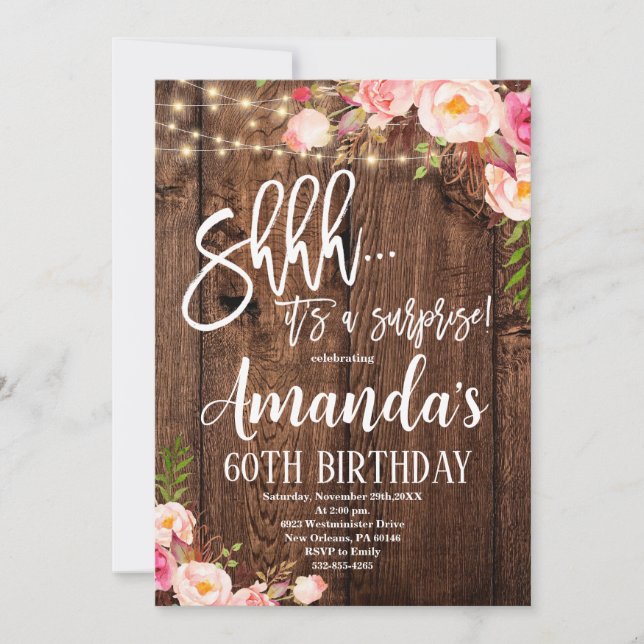Invitation Anniversaire Floral Boho Surprise, Anniversaire Ru (Devant)