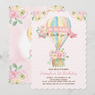 Invitation Anniversaire floral chaud rose d'aventure de