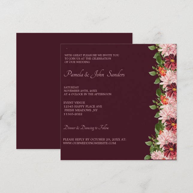 Invitation Anniversaire floral de Bourgogne | Anniversaire |  (Devant / Derrière)