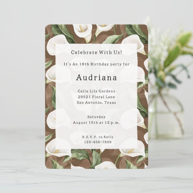 Invitation Anniversaire Floral de Calla Lily (Debout devant)