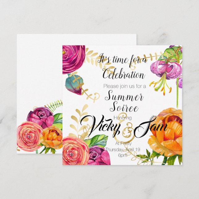 Invitation anniversaire floral de douche de partie de brunch (Devant / Derrière)