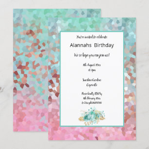 Invitation Anniversaire floral de Dream Aqua Pixellée