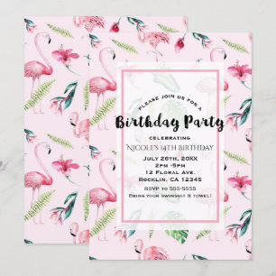 Invitation Anniversaire floral de ketmie tropicale rose de
