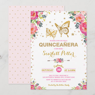 Invitation Anniversaire floral de Quinceañera de papillon
