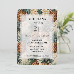 Invitation Anniversaire floral des ananas tropicaux