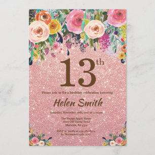 Invitation Anniversaire floral d'or de rose rose de parties