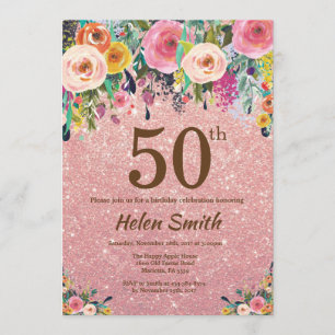 Invitation Anniversaire floral d'or de rose rose de parties