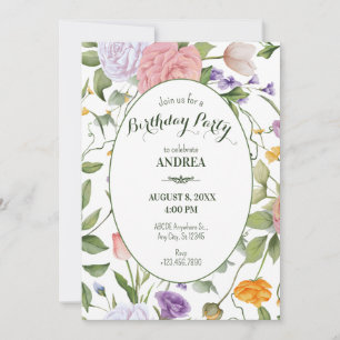 Invitation Anniversaire floral doux