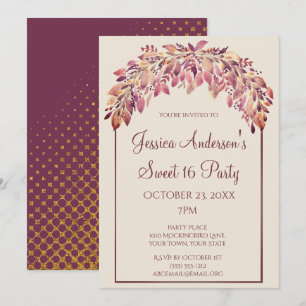 Invitation Anniversaire floral du bonbon 16 à automne