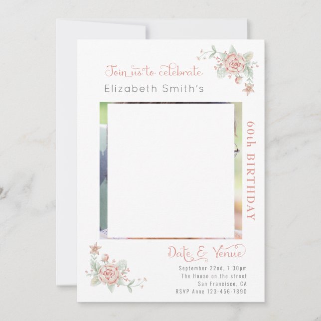 Invitation Anniversaire floral féminin (Devant)