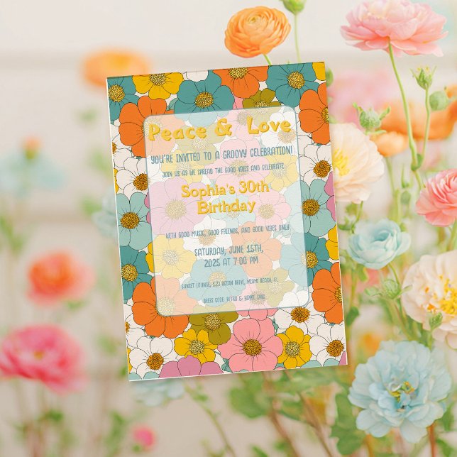 Invitation Anniversaire Floral Hippie Retro (Créateur téléchargé)