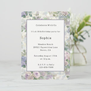 Invitation Anniversaire Floral Lavande Violet Romantique