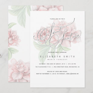Invitation Anniversaire floral rose élégant du bonbon 16 à