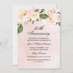 Invitation Anniversaire floral rose vif