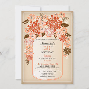 Invitation Anniversaire floral rustique 2 de parchemin de pot