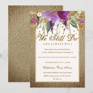 Invitation Anniversaire Floral Sparkling Amethyst Vow Renouve