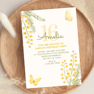 Invitation Anniversaire floral vert jaune