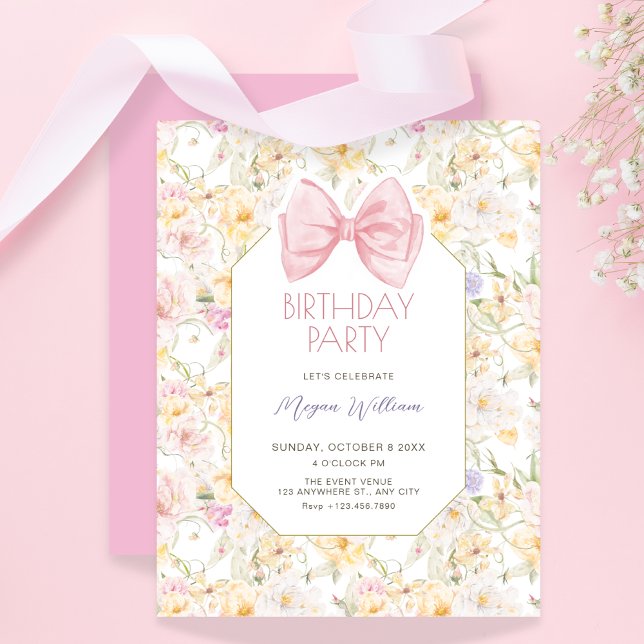 Invitation anniversaire floral vintage (Créateur téléchargé)