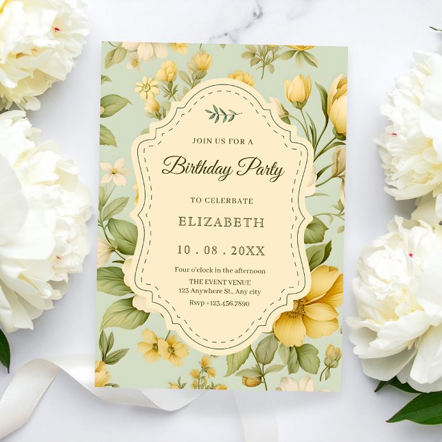 Invitation anniversaire floral vintage (Créateur téléchargé)