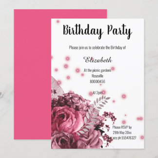 INVITATION ANNIVERSAIRE FLORALE ROSE BLANC ÉLÉGANT 2