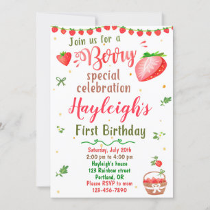 Invitation anniversaire fraise Berry Soirée douce
