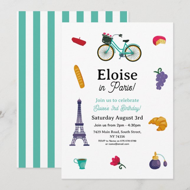 Invitation Anniversaire Français Paris Filles Amusant - N'Imp (Devant / Derrière)