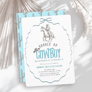 Invitation Anniversaire Garçon Cowboy Western Bleu Nœud