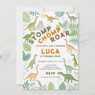 Invitation Anniversaire Garçon Dinosaure Jungle Tropicale Aqu
