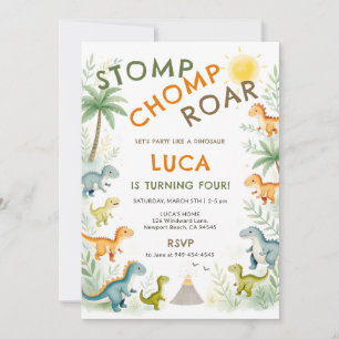 Invitation Anniversaire Garçon Dinosaure Mignon Aquarelle Fêt