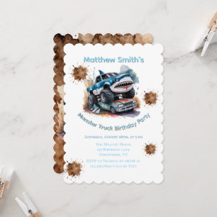 Invitation Anniversaire Garçon Monster Truck Requin Patauge d