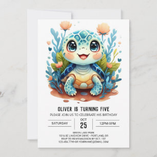 Invitation Anniversaire Garçon Tortue Personnalisé Pastel Amu